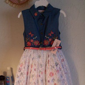 LITTLE LASS YOUNG TODDLER GIRLS DRESS SIZE 4T W/ BUTTERFLIES FLOWERS & INSECTS